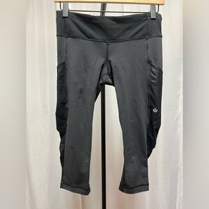 Lululemon Luxtreme Women Crop Black Performance Legging Pockets Rouched Legs 4
